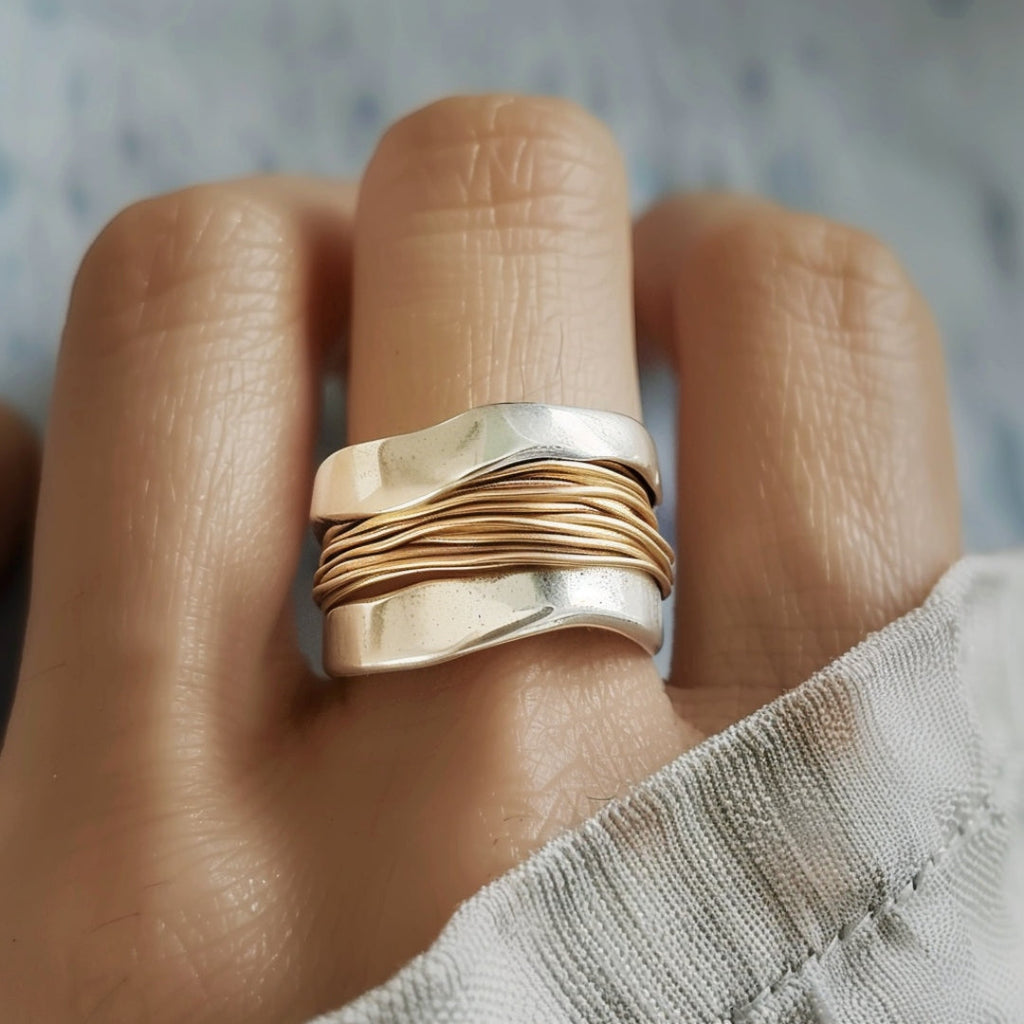 Silver gold thread ring