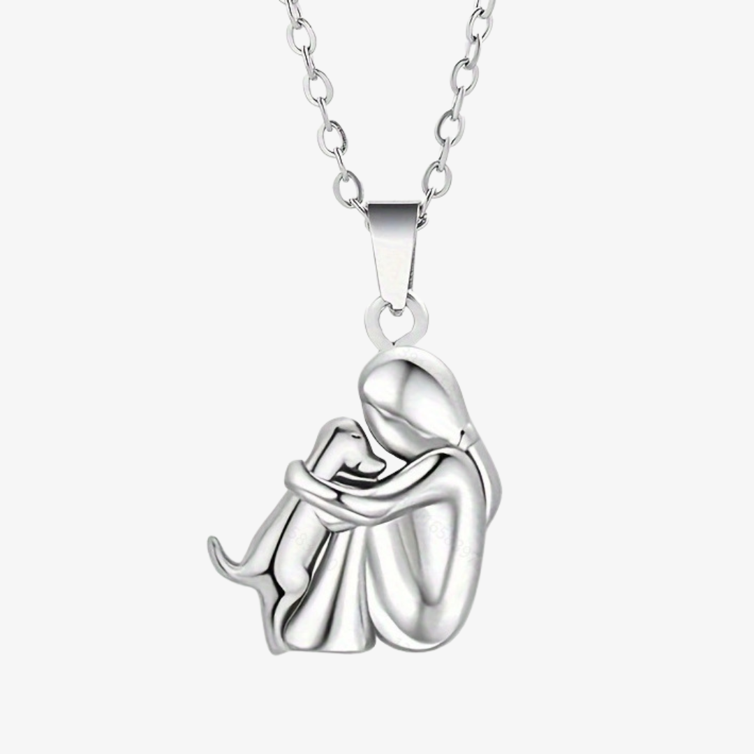 Woman Dog Embrace Necklace
