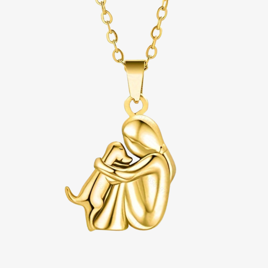 Woman Dog Embrace Necklace