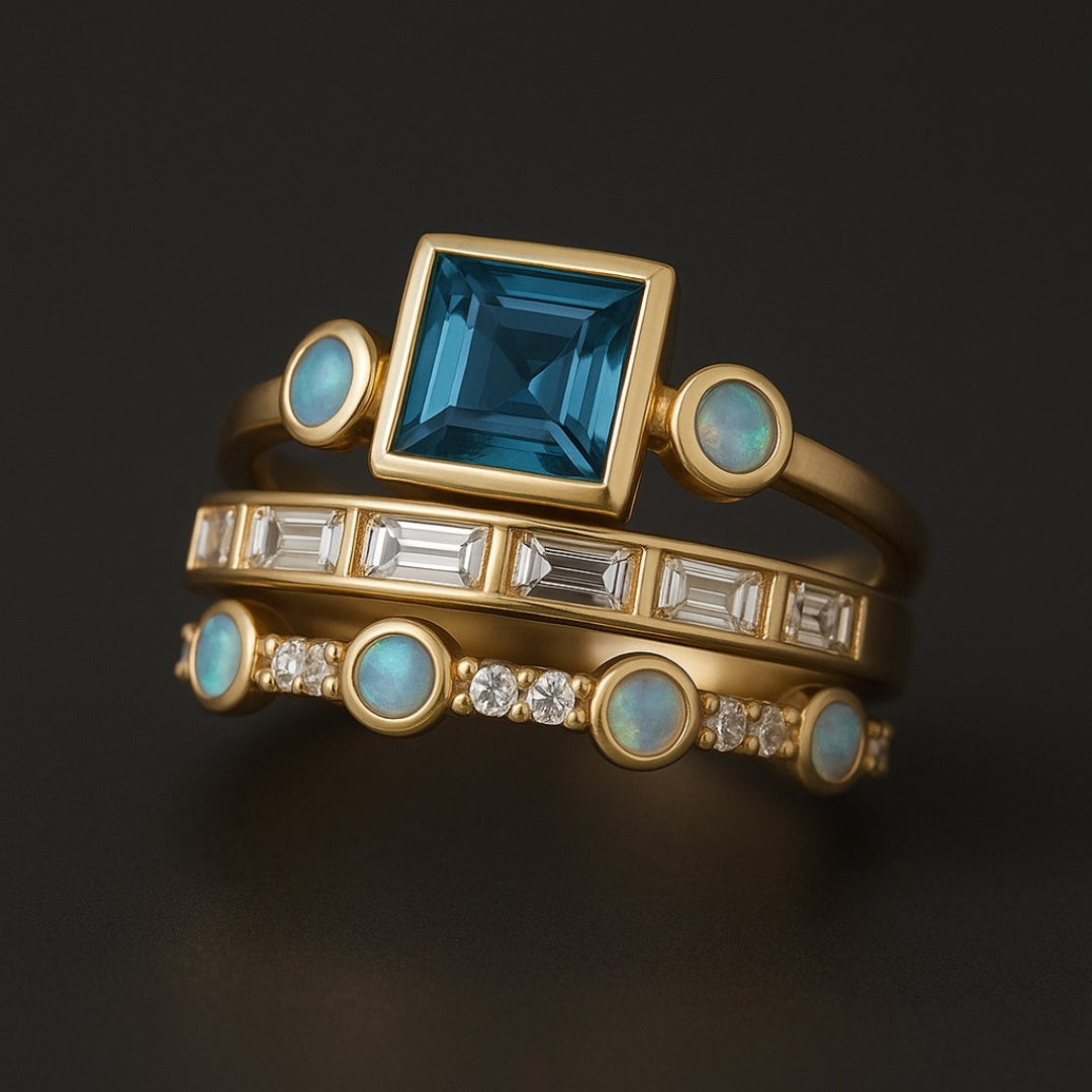 Vintage Blue Crystal Ring Set