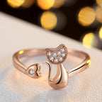 Open ring with cute cat - Zircons