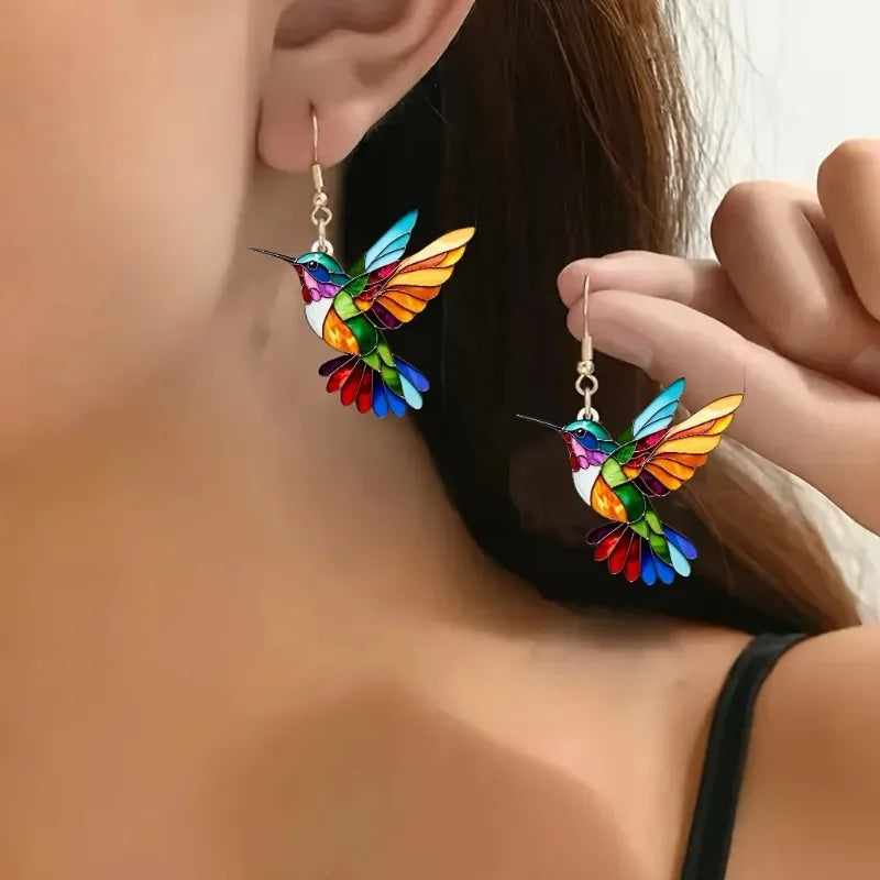 Vibrant Hummingbird Drop Earrings
