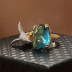 Adjustable Aquamarine-Color Hummingbird Ring – 14K Gold Plated