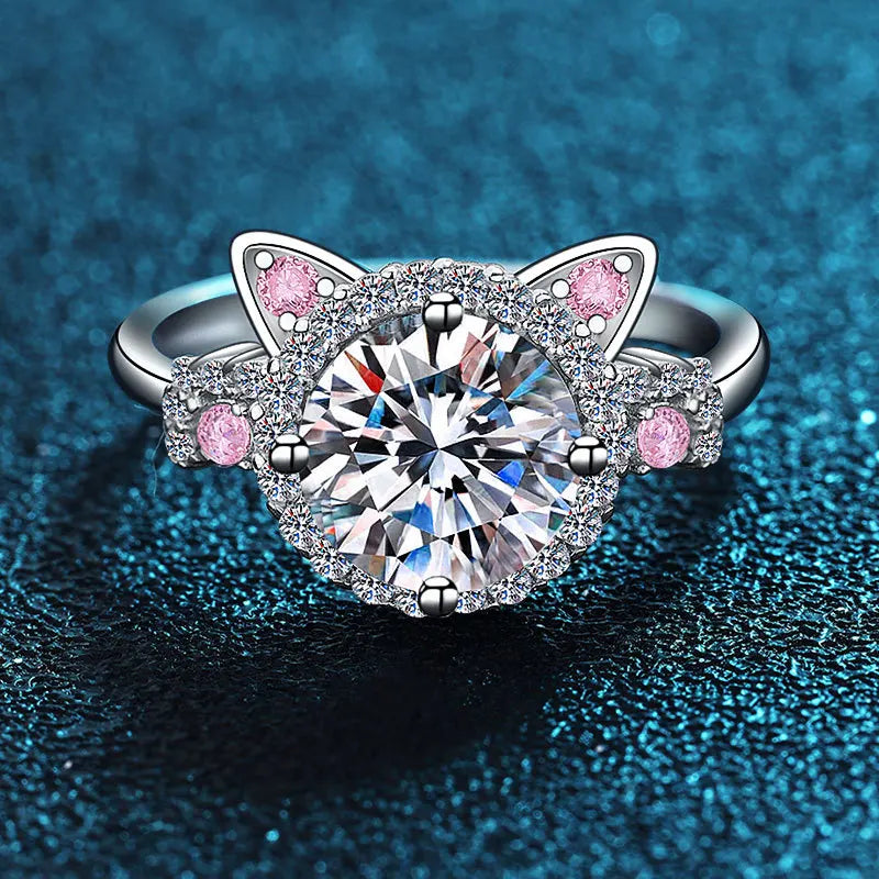 Adjustable cat ear ring with cubic zirconia