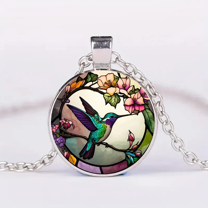 Stained Glass Hummingbird Pendant