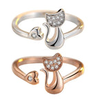 Open ring with cute cat - Zircons