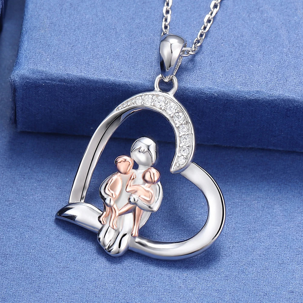 Guardian Heart | Sterling Silver Mother & Children Angel Pendant