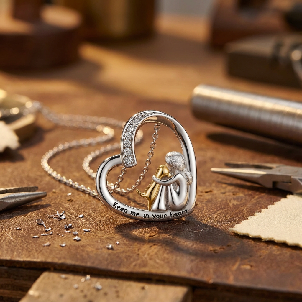 Dog Embrace Heart Necklace