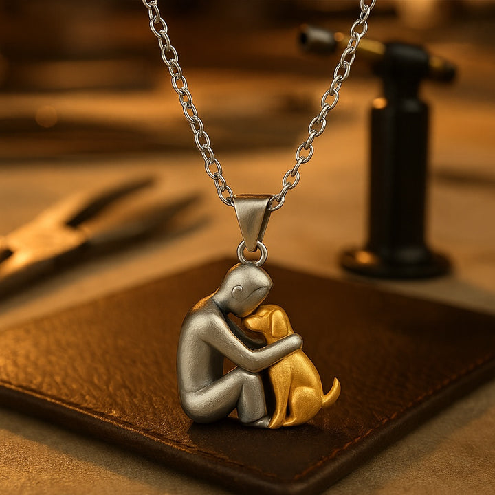 Man Dog Embrace Necklace