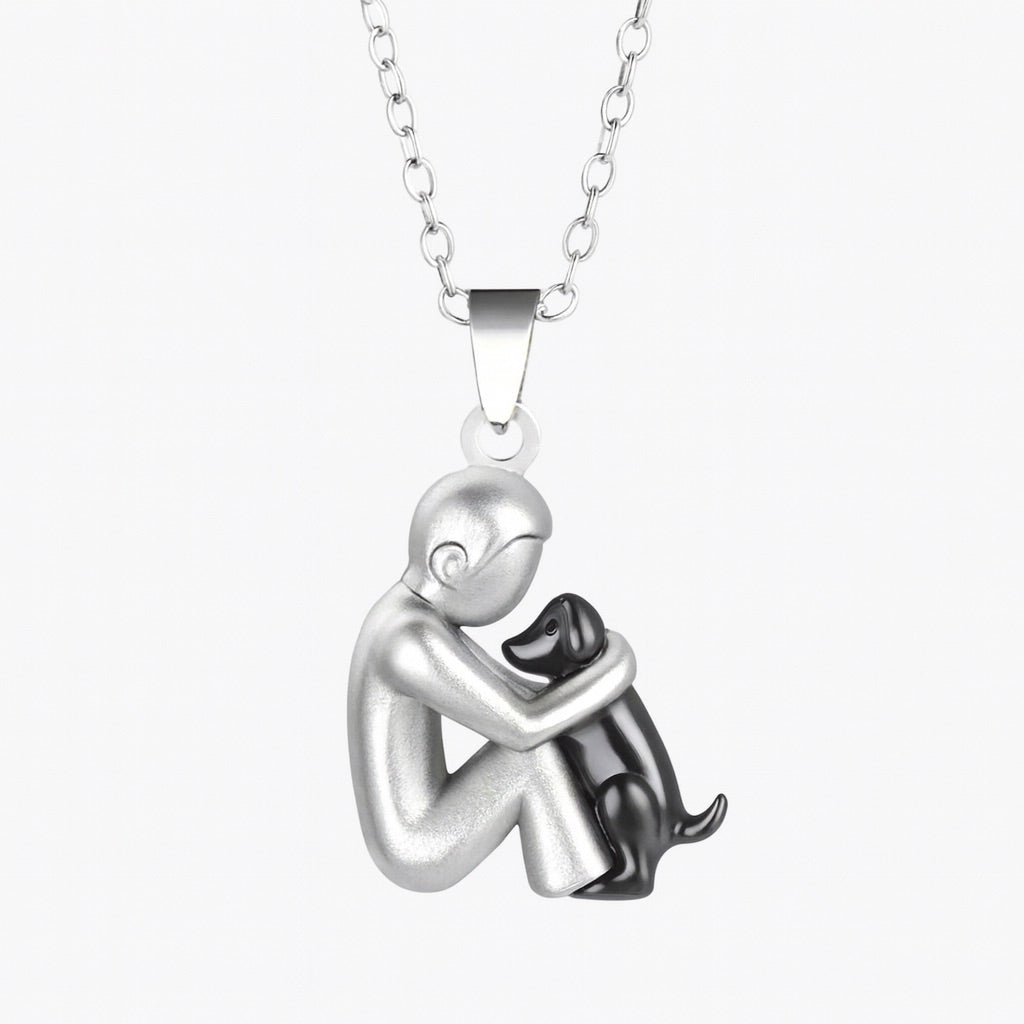 Man Dog Embrace Necklace