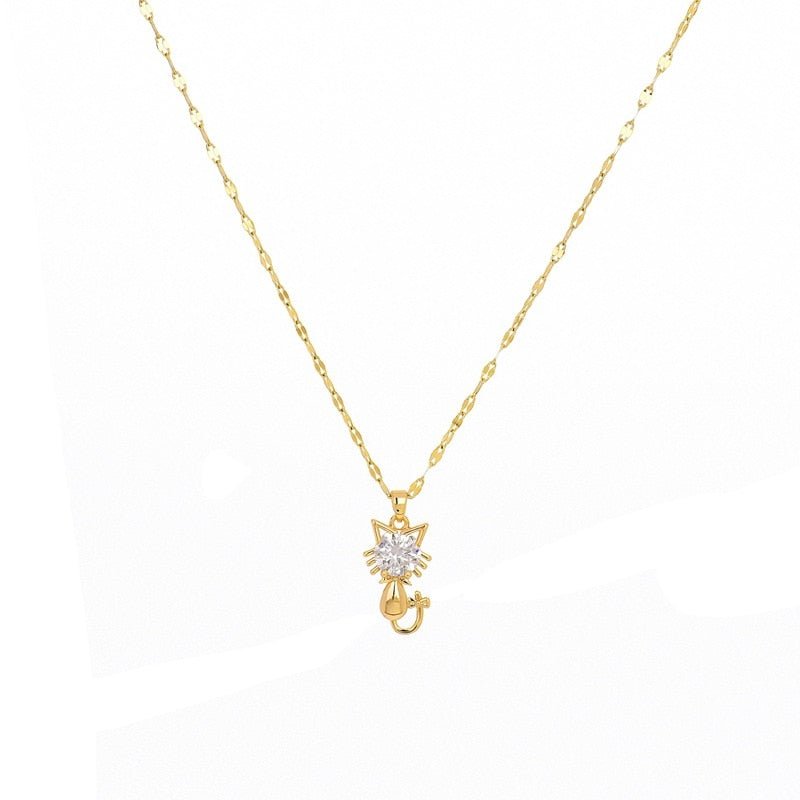 Gold-plated cat necklace with cubic zirconia