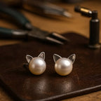 Cat Pearl Ear Stud Earrings