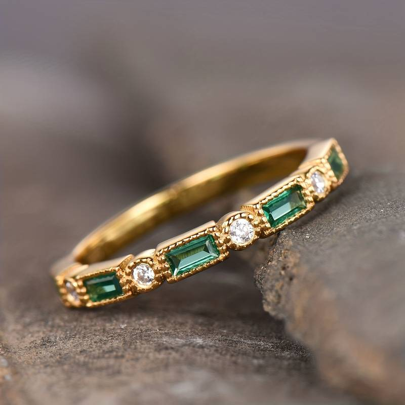 Alex - Green inlay zirconia gold ring