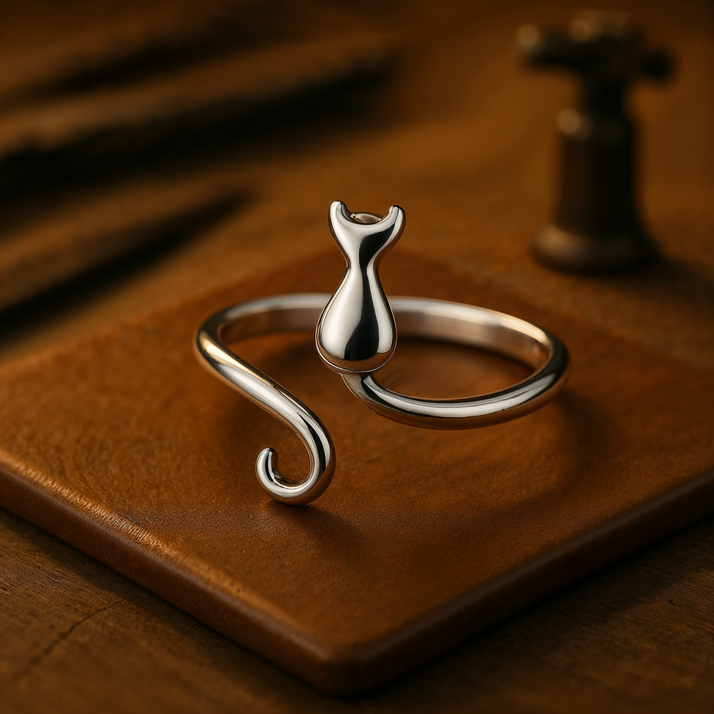 Adorable stainless steel cat ring