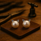 Cat Pearl Ear Stud Earrings