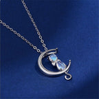 Crescent moonstone and cat necklace
