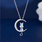Crescent moonstone and cat necklace