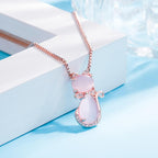 Pink stone adorable cat necklace with cubic zirconia