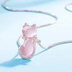 Pink stone adorable cat necklace with cubic zirconia