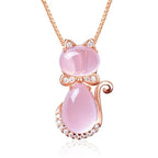 Pink stone adorable cat necklace with cubic zirconia
