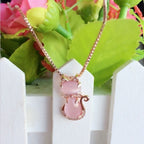 Pink stone adorable cat necklace with cubic zirconia